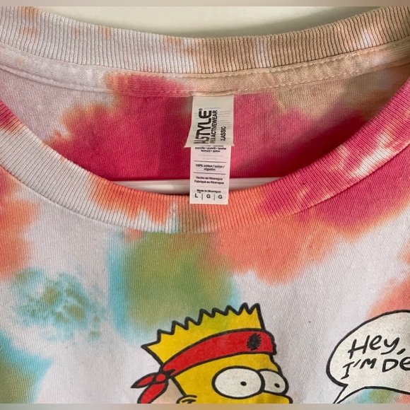 NEW Bart Simpson L Hey Cool I’m Dead Pink Brown Tie Dye  Fall 2021 Tour T Shirt - Picture 3 of 3